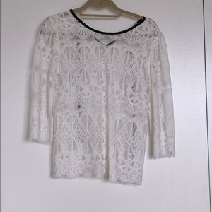 White Lace blouse with keyhole and tie